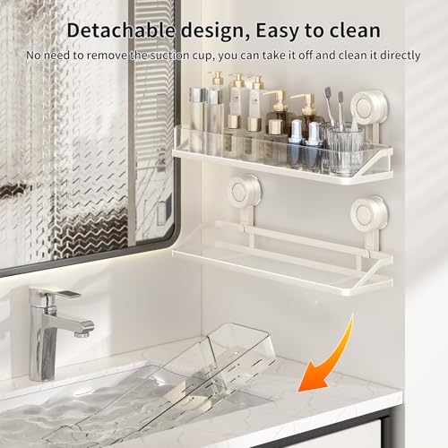 Suction Cup Shower Caddy, Removable Bathroom Organizer Shelf for Shower Storage, No Drilling Clear Square Shower Shelves, Large Capacity & Reusable, Home & Kitchen White - color: White