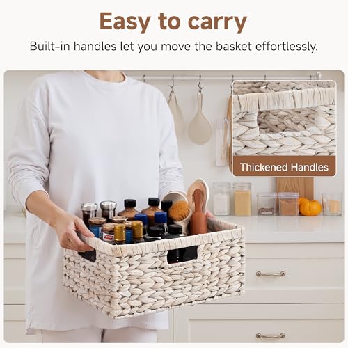 StorageWorks Pantry Baskets, Wicker Storage Baskets for Organizing, Shelves, Pantry Organizers and Storage, Water Hyacinth, White - color: White (Water Hyacinth), size: 15"L x 11"W x 6 ¾"H