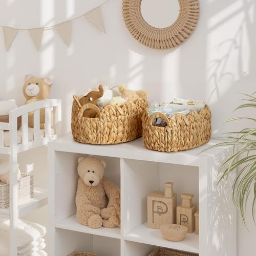 StorageWorks Scalloped Wicker Basket, Woven Baskets for Storage, Rattan Baskets with Handles, Paper Rope Basket for Organizing and Decor, 2 Pack - color: Natural(Water Hyacinth), size: 16¼" L x 11" W x 7" H