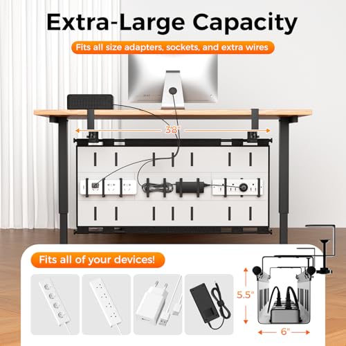 Cable Management Tray Under Desk, 38" No Drill Cable Organizer with Clamp/Screw Mount,Wire Cord Organizer for Table, Cable Tray for Office, Home - color: Black