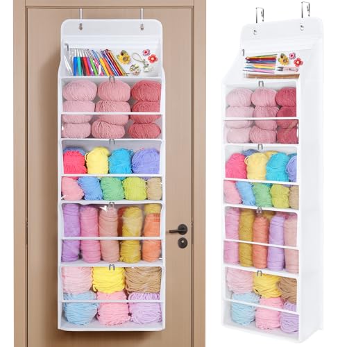 Univivi Hanging Yarn Storage Organizer with 5 Zipper Closure Compartments, Large Capacity Knitting Organizer Storage, Over the Door Hanging Yarn Holder for Knitting Needles,Crochet Hooks (Clear White) - color: Clear White, size: 5 Tiers