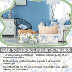 Boao 3 Pcs Blue Hydrangea Bow Storage Bin Flowers Collapsible Large Storage Baskets for Gifts Canvas Laundry Basket Foldable Box with Handle for Office Home Bedroom Clothes - style: Blue Hydrangea