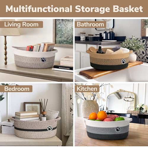 Dog Toy Basket, Woven Storage Baskets for Dog Cat Organizer, Baby Boy Shower Gifts Basket for Bathroom, Nursery Toy Baskets Storage Kids, 13.6"x 10" x 6", Black & Brown - color: Black-Brown, size: 13.6"L x 10"W x 6"H