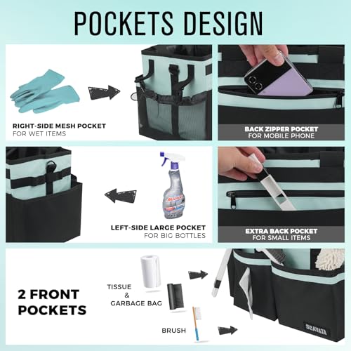 SCAVATA Compact Wearable Cleaning Caddy, Small Cleaning Supplies Organizer with Handle & Shoulder Straps for Housekeepers, Under Sink & Car Cleaning Tool Organizers Bag, Baby Blue - color: BabyBlue
