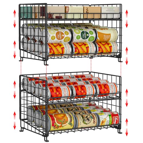 2-Pack Stackable Rack Organizer, Storage for Kitchen Pantry Cabinet, Holders for Food, Multifunctional Dispenser for Snacks Soda - color: Black-2 pack, size: 2 Tier