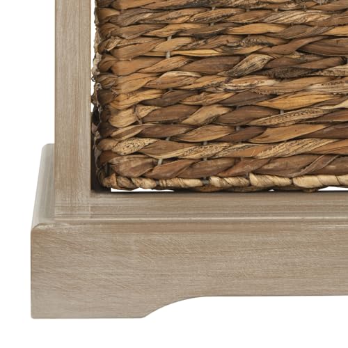 SAFAVIEH Home Collection – Halle White Washed Storage Side Table with Wicker Baskets, Farmhouse Accent Storage, Fully Assembled (AMH5738E) - color: White Washed