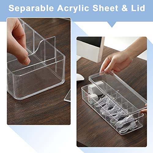 Cable Organizer Storage Box Plastic Cable Cord Management Box Power Cord Organizer Case with 10Pcs Rubber Ties for Office, Home, Desk Accessories Storage Stationery Supplies - style: Separable Lid