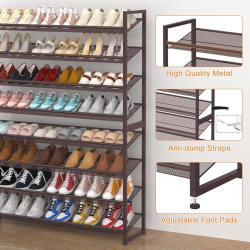 Large Shoe Rack 8 Tier Shoe Organizer, Heavy Duty Metal 4-Tier Stackable Shoe Storage Vertical Shoe Rack for Closet Front Door Entrance, Up to 50 Pairs, 44.8" W x 11.4" D x 56.7" H, Bronze - color: Bronze, size: 8 Tier