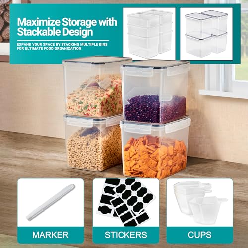 Sorbus Food Storage Containers - Pack of 6 - Air Tight, Four-Way Snap Lids Keeps Food Fresh - Store Cereal, Pasta, Flour, Nuts, Candy - Durable Plastic Kitchen Pantry Bins - size: 6 Pack