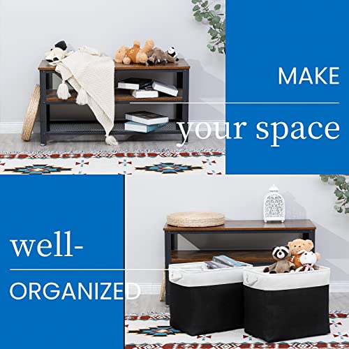 Bidtakay Baskets Extra Large Storage Bins for Clothes Set of 2 Black Baskets for Organizing Fabric Bins 17x12x15 In Tall Baskets with Handles Decorative Basket for Home Organiztion Dog Toy Baskets - color: White&Black, size: 2 Pack-XL-17x12x15 In