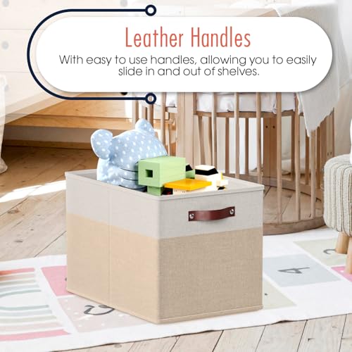 Ornavo Home 13 x 15 x 13 Kallax Storage Cube Bins, Foldable Collapsible Fabric Storage Bins Box Linen Shelf Basket Cube Organizer for Closet with Leather Handles, 6 Pack, White/Khaki - color: White/Khaki, size: Kallax - 13 x 15 x 13