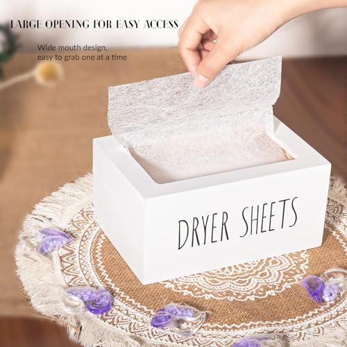 zoocatia Laundry Room Decor Dryer Sheet Container Wood Detergent Dispenser Organization and Storage Box Holder for Laundry Pods, Dryer Balls, White - color: White-1