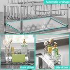 HapiRm Sponge Holder for Kitchen Sink - Self-draining Sink Caddy with Brush and Dishcloth Holders with Sloping Drainage - Silver - color: Silver-sloping, size: with Dishcloth Holder