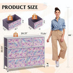 WLIVE 7 Drawer Dresser TV Stand, Entertainment Center, Media Console Table with Wood Top for TV up to 45 inch, Chest of Drawers for Bedroom, Living Room, Tie-dye Print (Pink, Purple, Blue) - color: Tie-dye Purple Print