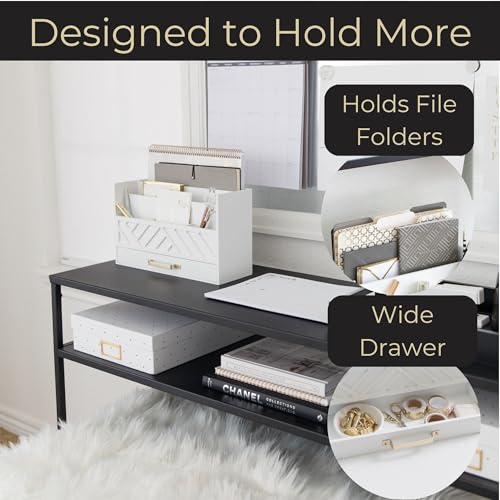 BLU MONACO | White Wooden Mail Organizer with Drawer & Gold Handle | Mail Sorter Organizer Countertop | Tabletop Organizer with Drawers & Outgoing Mail Holder - color: White with Gold Handle