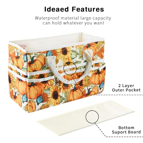 E-WEICHEN Craft Organizer Tote Bag Art Storage Caddy with Multiple Pockets Containers for Art,Craft,and Office Supplies Storage.Pumpkin Flower - color: Pumpkin Flower