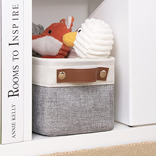 DULLEMELO Fabric Bathroom Storage Bin with Leather Handles, Narrow Organizer for Towels, Toilet Paper Rolls, Storage Basket for Back of Toilet, Vanities, Shelves & Cabinets (White&Gray) - color: White&Gray, size: Narrow-15"x6"x5.5"