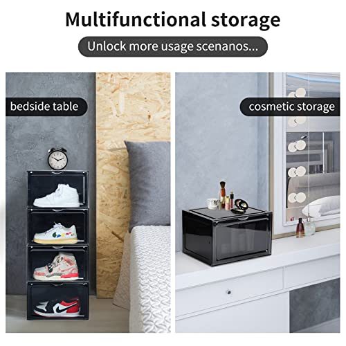 XL clear shoe storage boxes stackable, 8 Pack Large Shoe Boxes Clear Plastic Stackable, Drop side Sneaker Container Fit Size 13 (Black 8 Pack) - color: BLACK, size: 8 PACK