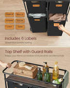 VASAGLE Laundry Sorter, Laundry Hamper with Wheels, 39.6 Gal. (150 L) Portable Rolling Cart Baskets with Shelf, 4 Removable Liners and 6 Labels, Ink Black and Chestnut Brown URLS100B01 - size: 4 Bags