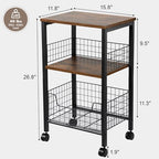 Hadulcet Small End Table, 3-Tier Side Table with Storage Basket, Industrial Style Side End Table for Living Room Bedroom Kitchen Bathroom, Rustic Brown