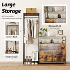 Heavy Duty Garment Rack with Fabric Drawers and LED Light, Freestanding Portable Closet Wardrobe Systems with Shelves for Bedroom, Entryway, Apartment - color: Chestnut