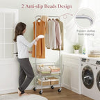 Tajsoon Laundry Cart with Hanging Rack, Metal Rolling Laundry Cart with Wheels and Storage Basket, Silver - color: Silver