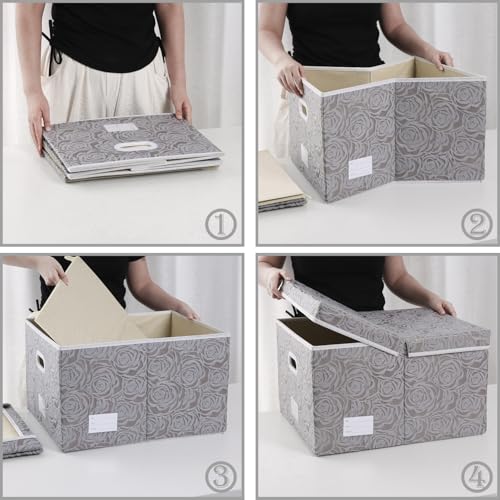 PRANDOM Jumbo Collapsible Storage Boxes with Lids Fabric Decorative Storage Bins Cubes Organizer Baskets with Cover Handles Divider for Bedroom Closet Living Room 23.2x15.7x11.8 Inch 3 Pack - color: Gray, size: XX Large(3-Pack)