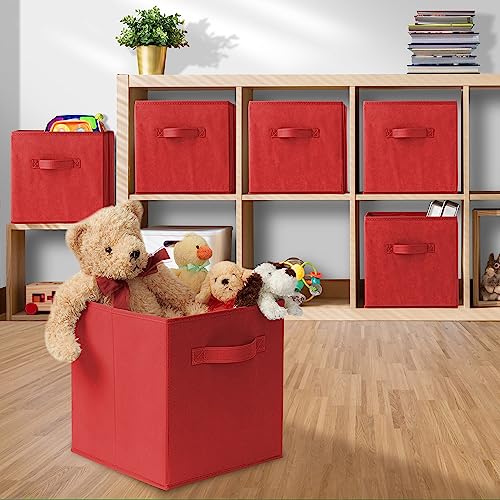 Casafield Set of 6 Collapsible Fabric Cube Storage Bins, Red - 11" Foldable Cloth Baskets for Shelves, Cubby Organizers & More - color: Red, size: 10.5" x 10.5" x 11"