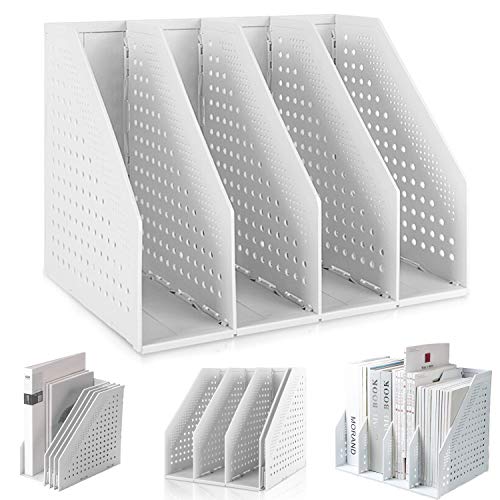 Lemical Magazine Holder 4 Vertical Compartments Collapsible Magazine File Holder Space Saving Rack Home Kitchen Desk Organizer No Need Assemble Gray - color: light gray - 4 parts