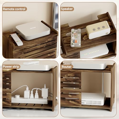 Wooden WiFi Router Storage Box Hider Shelf, Decorative Projector Box Hider Rack Countertop, for Cable, Modem, Internet, Router Power Cover Storage Organizer Cabinet Wall Mounted, Brown - color: Brown, size: Large