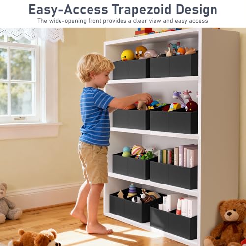 DIMJ Trapezoid Storage Bins for clothes - 5 Packs Closet Organizers and Storage Baskets, Foldable Closet Baskets with Handles and Divider, Closet Storage Bin Toybox for Shelves Living Room Bedroom - color: Black, size: 5 Bins 16.5"x11"x7.8"