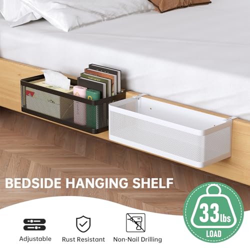 Bedside Caddy Shelf for Bunk Bed, Office Cubicle Walls, Crib Rails, Dorm Bed College Dorm Room Essentials Bed Shelf for Cell Phone Headphone Magazine Snacks (Black, L13.78in*W5.12in*H3.94in) - color: Black, size: L13.78in*W5.12in*H3.94in