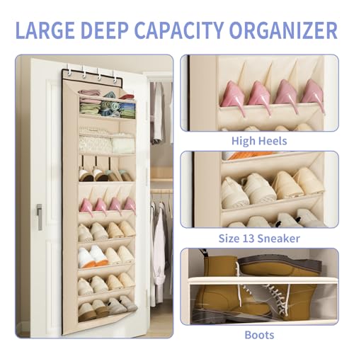 FENTEC 1 Pack Over The Door Shoe Organizer, 68" Exlarge Deep Pockets Hanging Shoe Organizers, 8-Tier Shoe Rack for Closet, Shoe Holder for Boots,Over Door Organizer in Home, RV, Dorm, Beige - color: BEIGE-(25+ Pairs), size: 1 Pack
