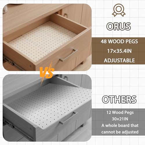 6 Pcs Wood Pegboard Drawer Organizer with 48 Pegs, Wooden Peg Board Drawer Shelf Organizer Adjustable Peg Drawers Organizers for Kitchen Dishes Plate Pegboard Food Containers(17x5.91, Wood)