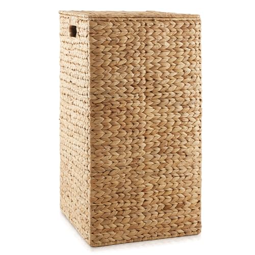 Casafield Laundry Hamper with Lid and Removable Liner Bag - Natural, Woven Water Hyacinth Square Laundry Basket Sorter for Clothes and Towels - color: Natural