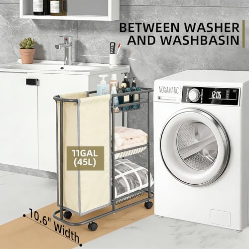 Rolling Laundry Basket with 3 Storage Baskets and 45 L Bag, Heavy Duty Laundry Cart with Wheels and Handle, Space Saving Laundry Room Organization for Bathroom Living Room Apartment Dorm - color: Beige