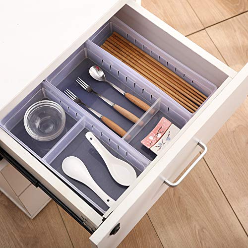Chris.W Desk Drawer Organizer Tray with Adjustable Dividers, Multi-Drawers for Makeups, Utensil, Pens, Flatware and Junks - Set of 4 (2 Large + 2 Small) 10.24 Inch Length - size: Small(2L + 2S)