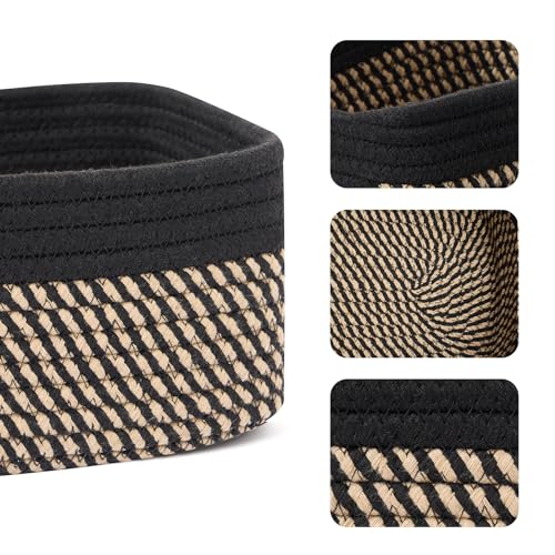 MiniArk Small Storage Baskets for Organizing | Closet Organizer Bins | Shelf Toy Basket | Woven Rope Baskets | Cube Decorative Box | Shallow Basket | 11.5x7.5x4.7” | 3 Packs Black Brown - color: Black/Brown, size: 3pcs-L11.5xW7.5xH4.7"