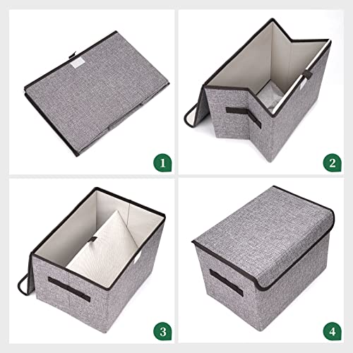 Bagnizer Large 22 Quart Linen Fabric Foldable Storage Bin Cube Organizer Basket with Flip-Top Lid & Handles, Clothes Blanket Box for Home, Office, Closet, Gray, 4 Pack 14.6 x 9.5 x 9.5” - color: Gray, size: Medium - 4 Pack