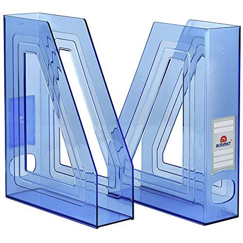 Acrimet Magazine File Holder Bin Storage, Vertical Rack for Documents, Folders and Mail, Durable Plastic Desk Organizer for Office & Home (Clear Blue Color) (2 Pack) - color: Clear Blue Color