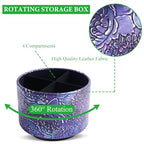 Round Leather Art Supply Organizer,Remote Control Holder,360 Degree Spinning,Multi-Functional Pencil Holder,4 Compartments Desktop Stationary Organizer(1-Rich Flower Purple) - color: 1-Rich Flower Purple