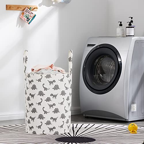 Large Storage Basket for Girls and Boys, Collapsible Laundry Hamper with Long Handles, Toy Bins for Nursery, Kids Room Décor (Grey Dinosaur) - color: Grey Dinosaur, size: 1 Pack