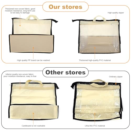 5 PCS Hanging Handbag Storage Organizer Non-Woven Transparent Dust-proof Homewares Purse Wallet Closet Storage Bag with Zipper and Handle (XL) ﻿