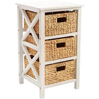eHemco 3 Tier X-Side End Table with 3 Wicker Baskets for Bedside, Living Room, White - color: White, size: 14"D x 14"W x 25"H (3 Drawers)