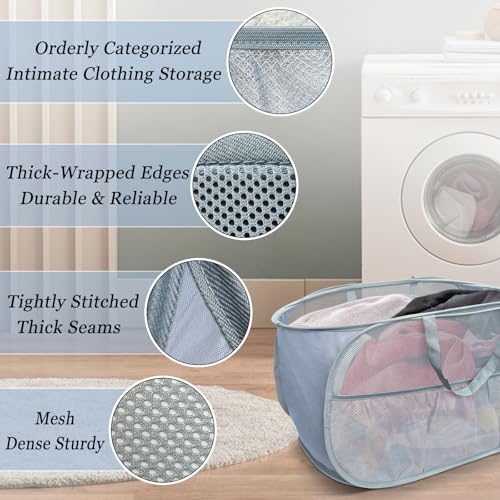 Collapsible Laundry Baskets 2 Pack, Mesh Pop Up Hamper with Handles, Portable Stair Basket, Dorm or Room Folding Bin, Dirty Clothes Hamper Light Breathable. Grey. 2H - color: Grey, size: 2-Pack Horizontal
