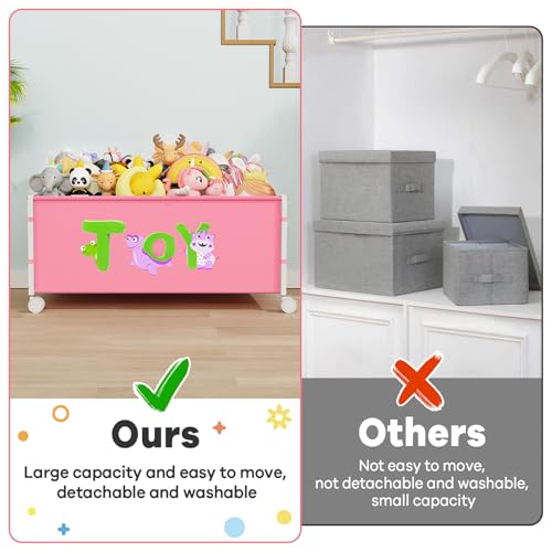 JBBTOOL Large Toy Box, Toy Storage Organizer for Kids, Toy Chest for Toddlers with 360° Wheels, Toybox for Living Room, Oxford Cloth Toy Box for Boys, Girls, Stuffed Animals, Clothes - color: 2-Pink 1PC