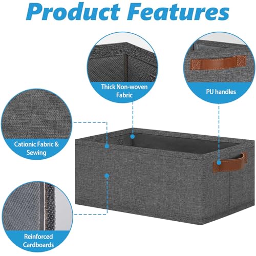GhvyenntteS Small Fabric Storage Bins 6 Pack, 11.8" x 7.87" x 5.11" Storage Basket with Leather Handles, Closet Storage Bins for Shelves, Storage Baskets for Shelves, DVD Storage (Grey) - color: Gray, size: Small-11.8"x 7.87"x 5.11"-6pcs
