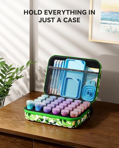 ARTDOT 30 Slots Storage Container for Diamond Art Kits for Adults,Portable Diamond Painting Storage Box with Accessories and Tools - color: Green, size: Small