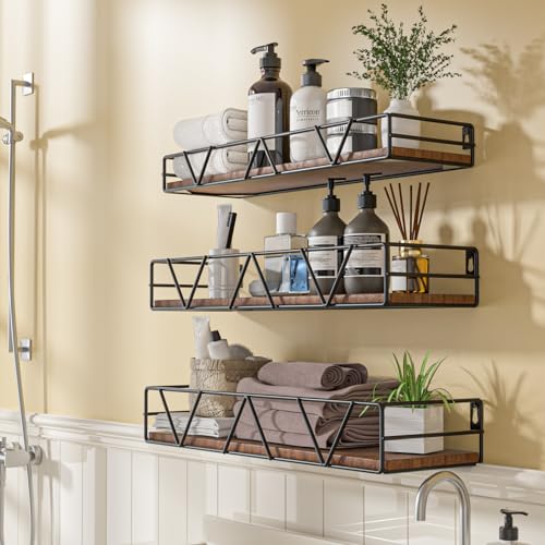 Amaoot Floating Shelves Set of 3, Home Wood Wall Shelf, Farmhouse Shelf for Bedroom, Wall Mounted Floating Shelf for Living Room, Bedroom, Bathroom, Kitchen, Office (Black) - color: Black