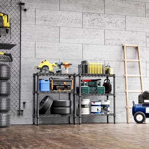 M MZG 750 lbs 3 Tier Shelf Metal Storage Shelves Wire Rack Closet Organizers for Garage Kitchen Bathroom Laundry Black 11.8" D x 25.6" W x 31.5" H - color: Black, size: 3 tier, 11.8" D x 25.6" W x 31.5" H